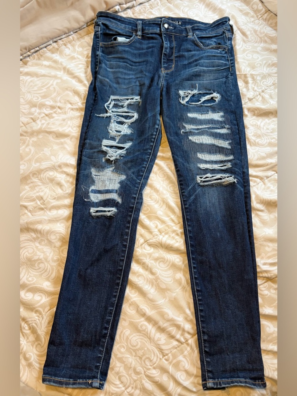 American Eagle Outfitters Dark Blue Ripped Skinny Jeans